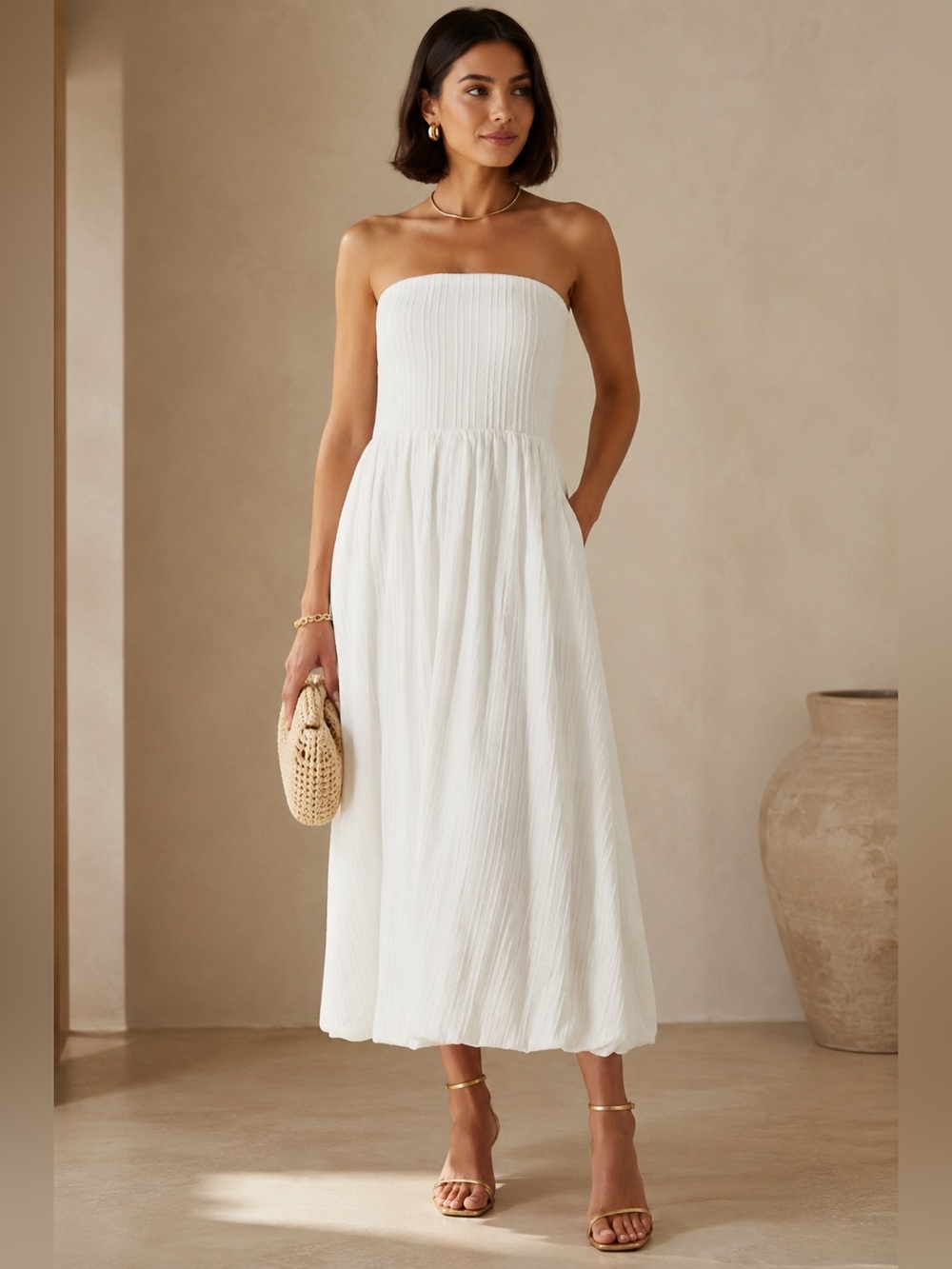 NWT | ASTR the Label | Cream Strapless Bubble Hem Dress - Size XS